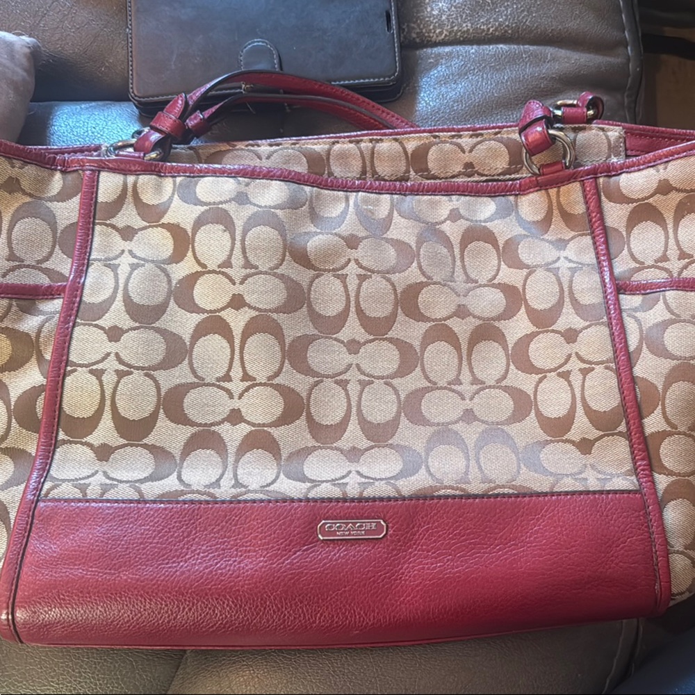 Coach Signature Red and Tan Shoulder Bag
